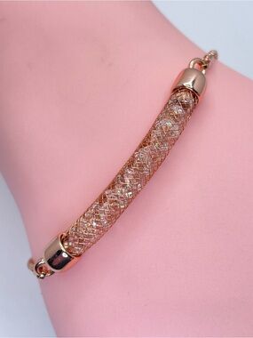 Rose Gold Diamond White Crystal Mesh Adjustable Bracelet Dainty Glam Bolo